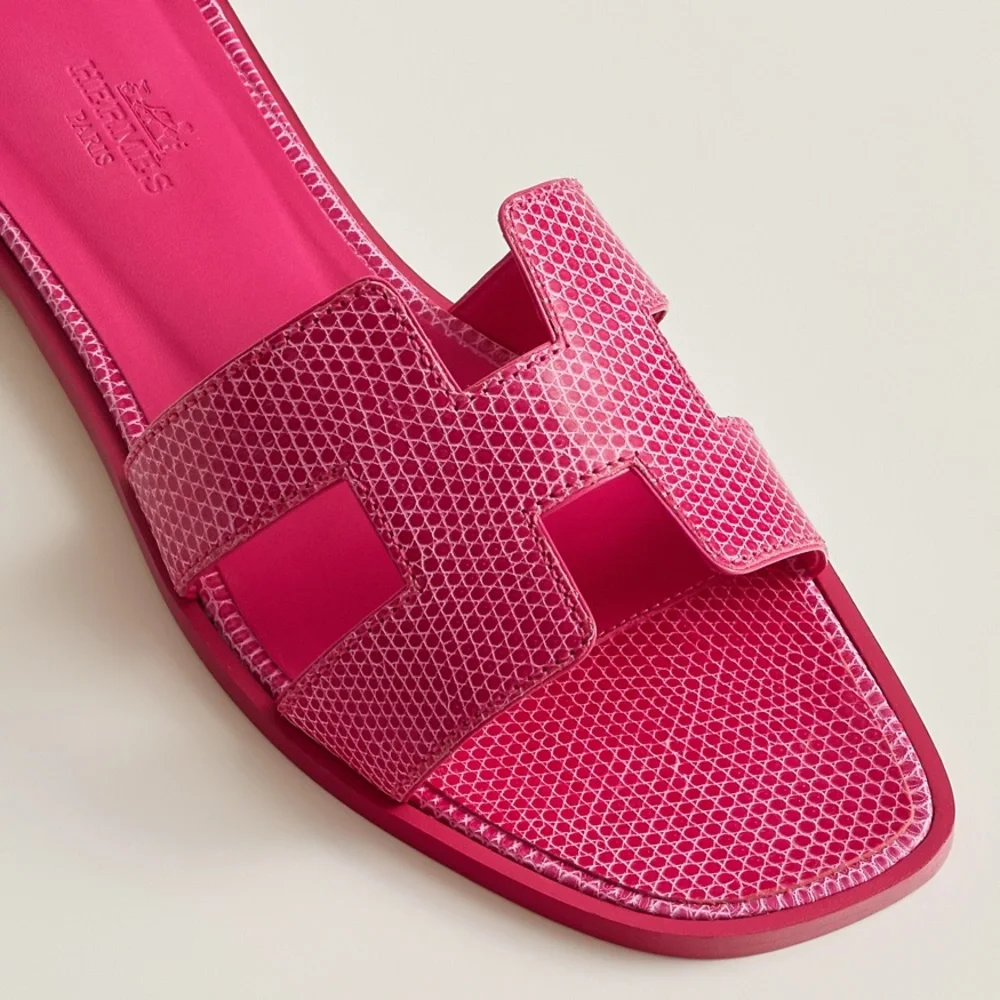 HP🎉RARE PINK LIZARD HERMÈS ORAN SANDALS - Picture 14 of 15